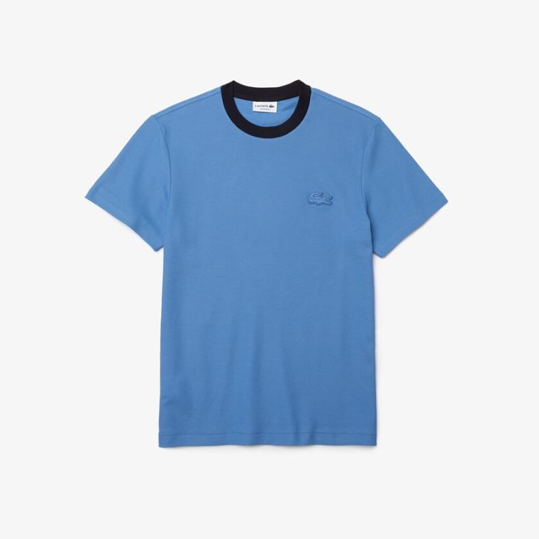 Lacoste Crewneck Relaxed Fit Textured Bomulds T-shirt Blå Mørkeblå Blå | KLK6NxpD