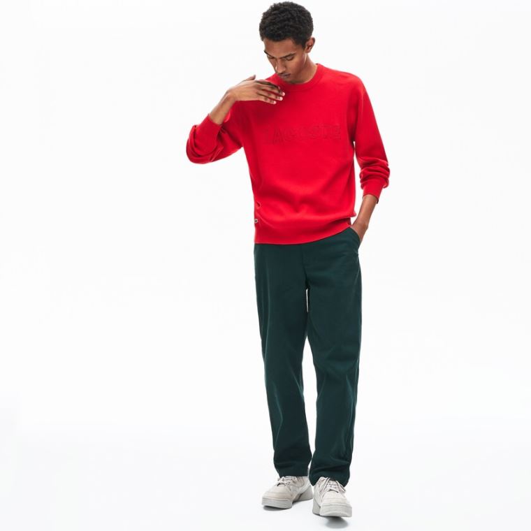 Lacoste Crewneck Signature-Logo Knit Sweater Rød | ca2KXqEg