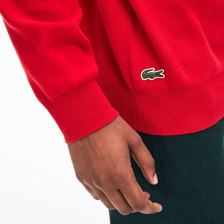 Lacoste Crewneck Signature-Logo Knit Sweater Rød | ca2KXqEg