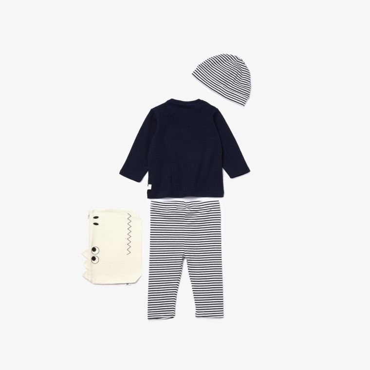 Lacoste Croc Pouch Ribbed Bomulds Pajama Set Sort Hvide | AStTvMti