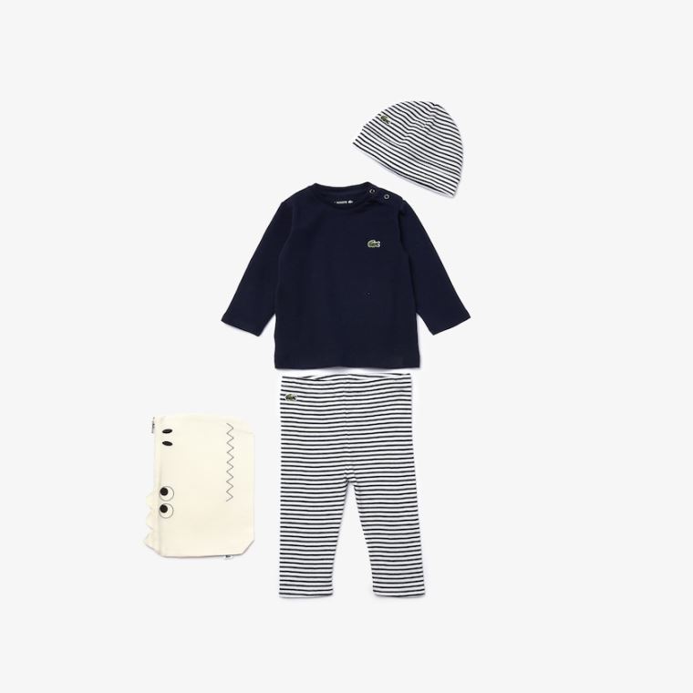 Lacoste Croc Pouch Ribbed Bomulds Pajama Set Sort Hvide | AStTvMti