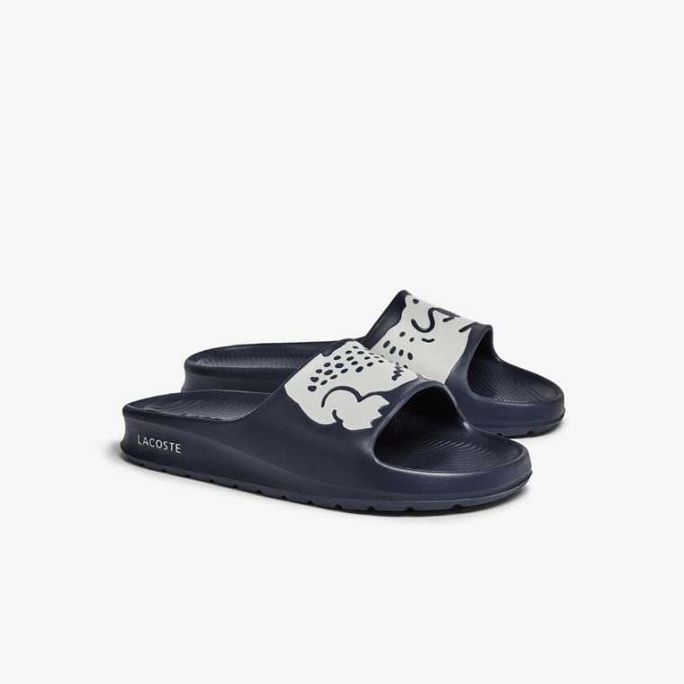 Lacoste Croco 2.0 Syntetisk Print Slides Mørkeblå Hvide | e6juDE4g