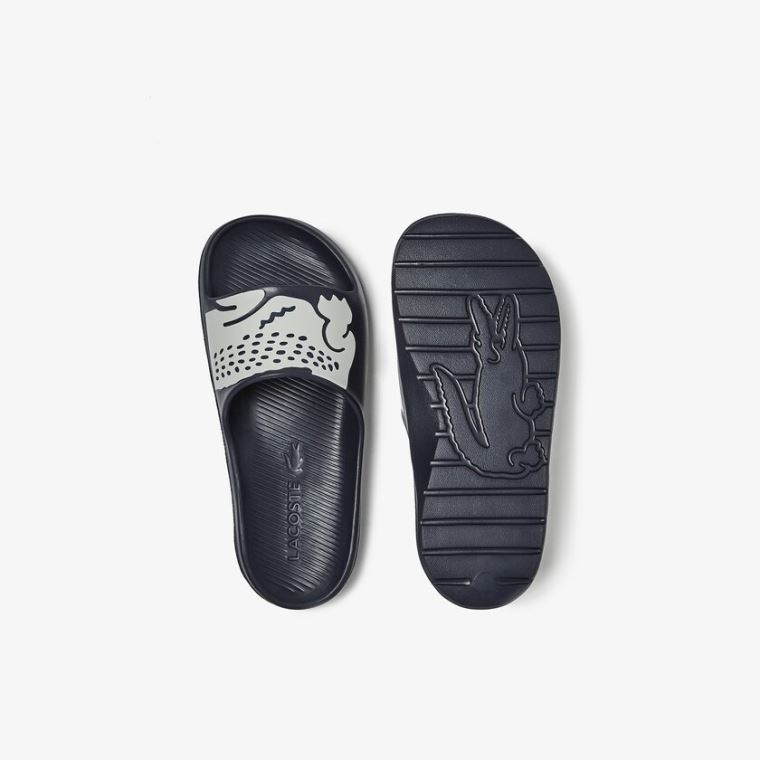 Lacoste Croco 2.0 Syntetisk Print Slides Mørkeblå Hvide | e6juDE4g