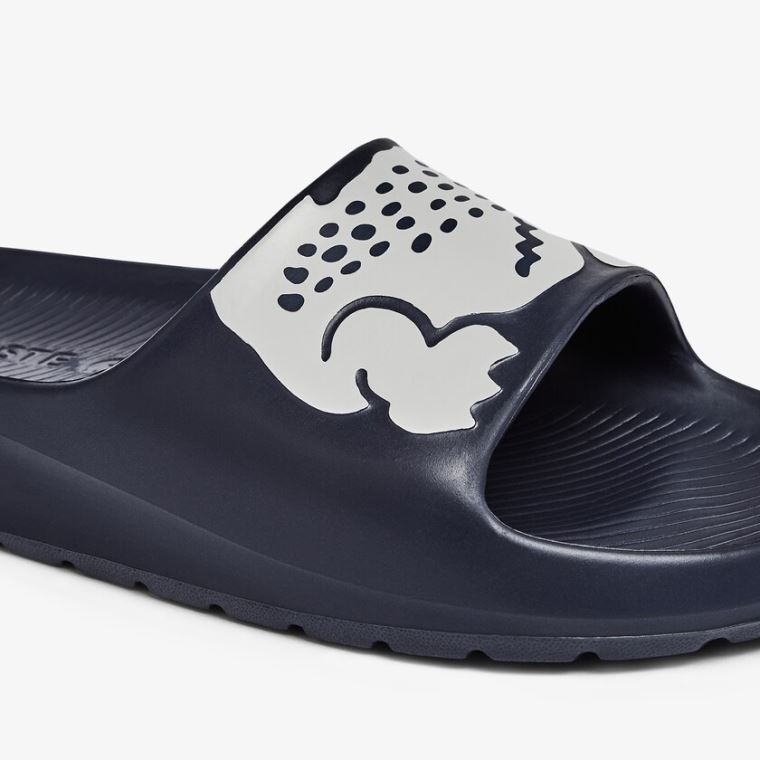 Lacoste Croco 2.0 Syntetisk Print Slides Mørkeblå Hvide | e6juDE4g