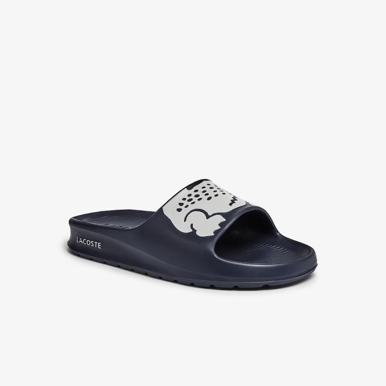 Lacoste Croco 2.0 Syntetisk Print Slides Mørkeblå Hvide | e6juDE4g