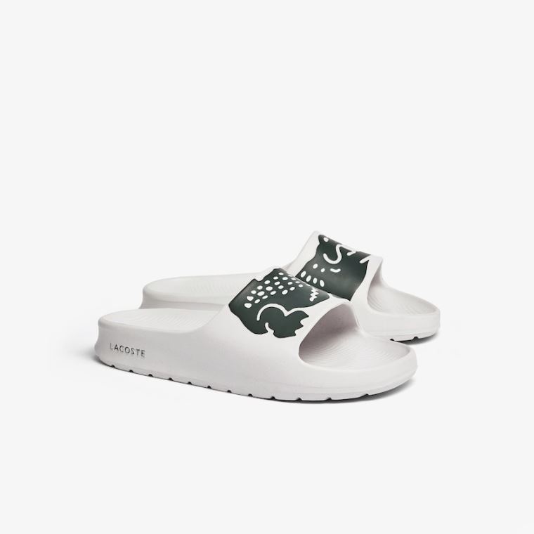 Lacoste Croco 2.0 Syntetisk Slides Hvide Mørkegrøn | YODv7Mvh