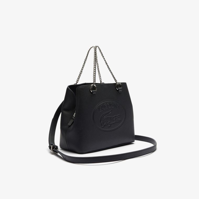 Lacoste Croco Crew Embossed Logo Small Læder Tote Mørkeblå | 0jcvhE27