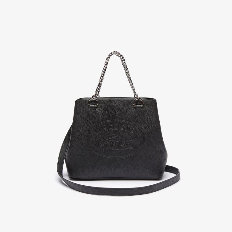 Lacoste Croco Crew Embossed Logo Small Læder Tote Sort | txNrRxnE