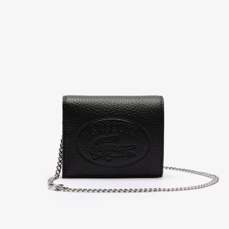 Lacoste Croco Crew Grained Læder Phone Wallet Sort | 3PVzI4rL