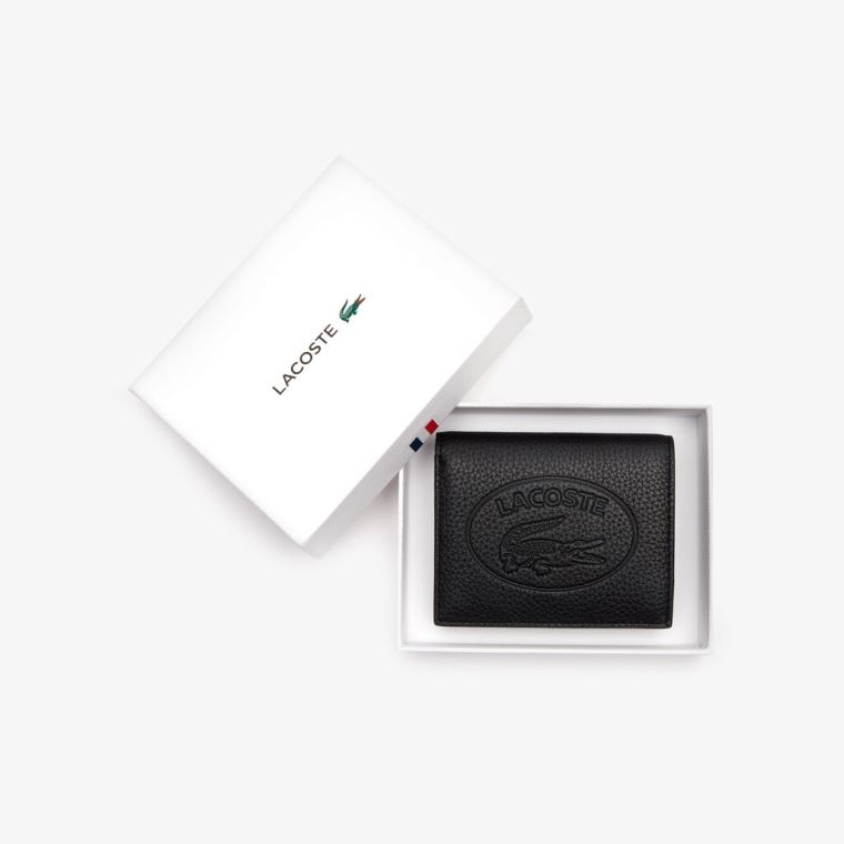 Lacoste Croco Crew Grained Læder Snap Wallet Sort | Iew2tJow