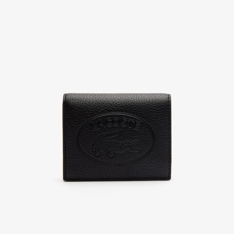 Lacoste Croco Crew Grained Læder Snap Wallet Sort | Iew2tJow