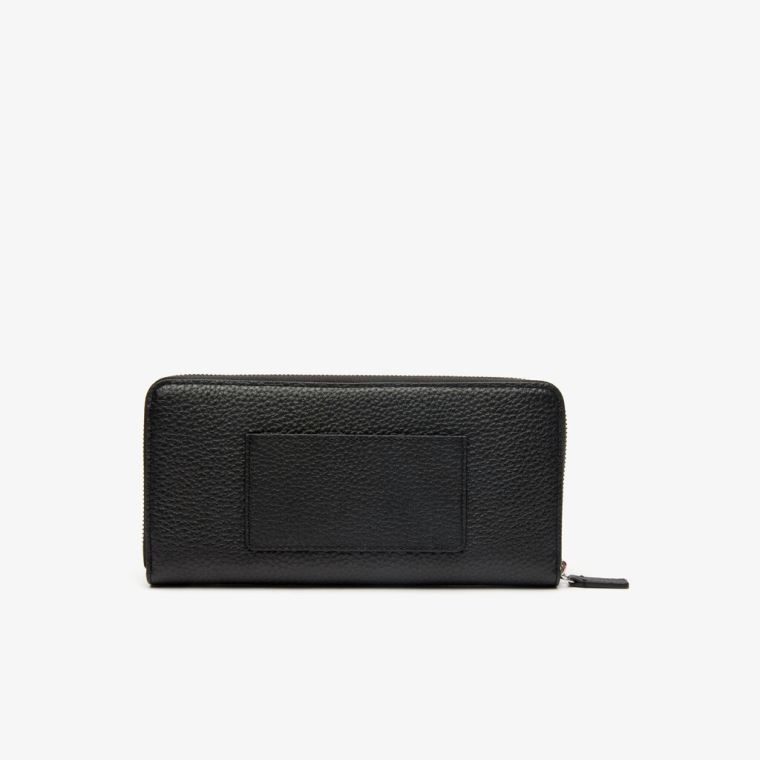 Lacoste Croco Crew Grained Læder Zip Wallet Sort | 9Oy0jiAc