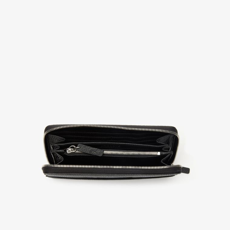 Lacoste Croco Crew Grained Læder Zip Wallet Sort | 9Oy0jiAc