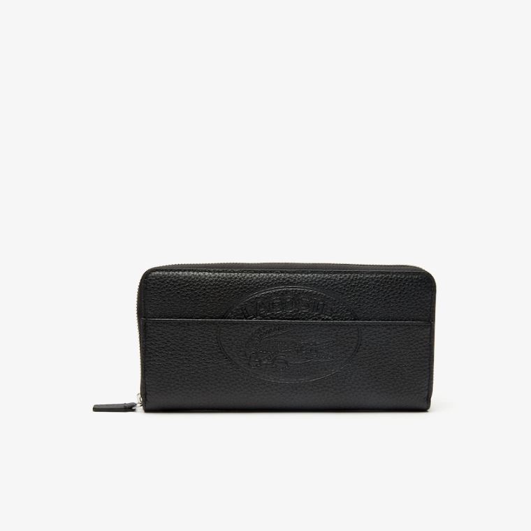 Lacoste Croco Crew Grained Læder Zip Wallet Sort | 9Oy0jiAc