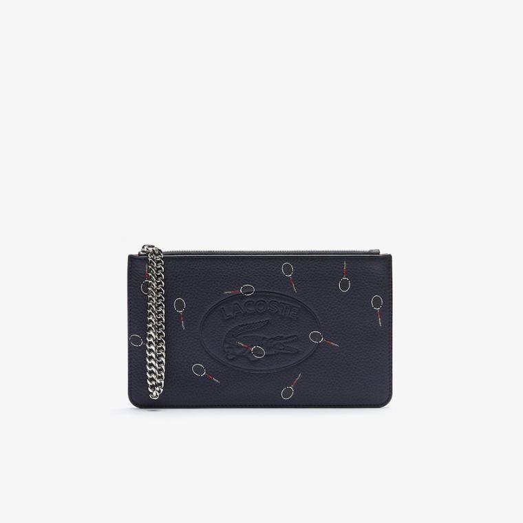 Lacoste Croco Crew Print Grained Læder Zip Pouch Sort | JfhcwNQi