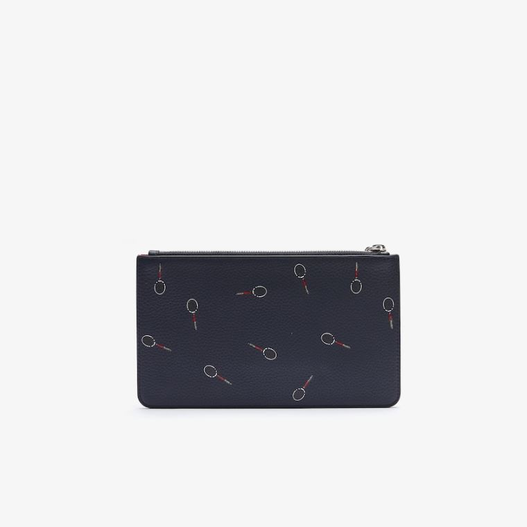 Lacoste Croco Crew Print Grained Læder Zip Pouch Sort | JfhcwNQi