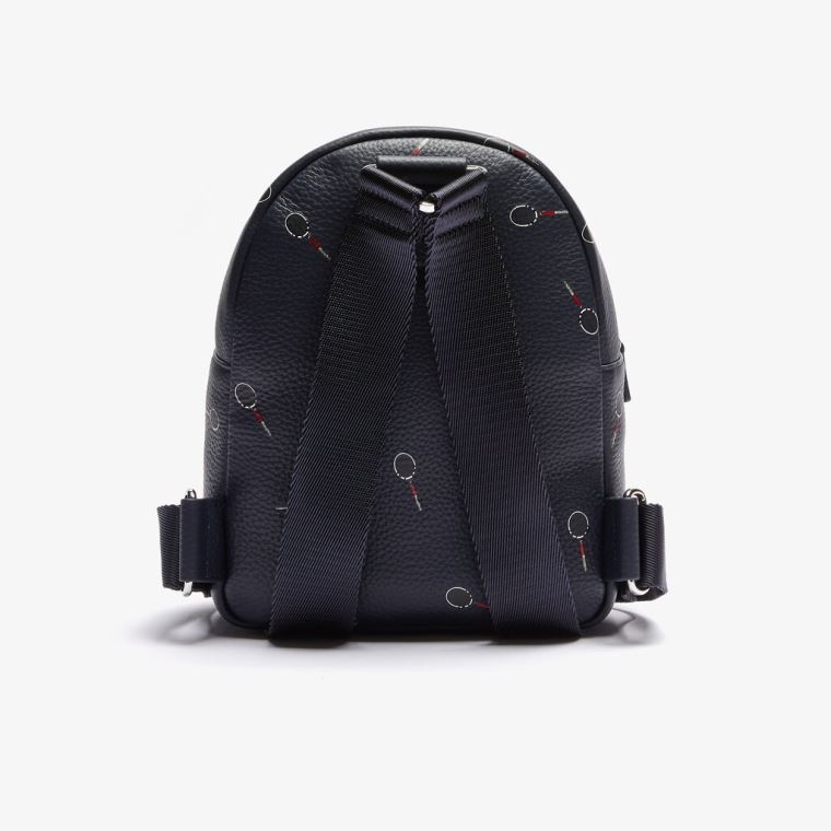 Lacoste Croco Crew Raquet-Print Small Grained Læder Backpack Sort | cswlcfuP