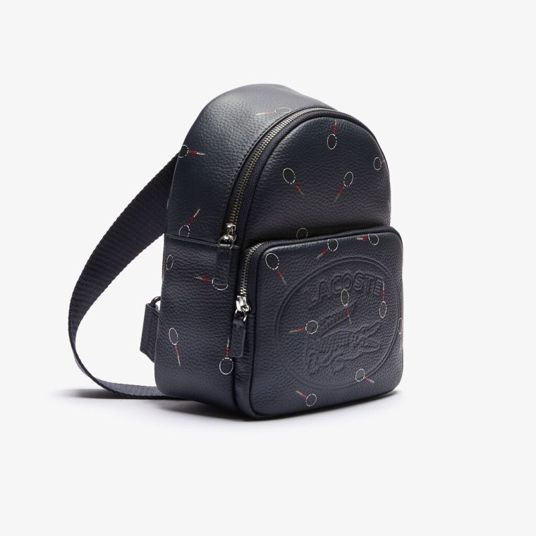 Lacoste Croco Crew Raquet-Print Small Grained Læder Backpack Sort | cswlcfuP