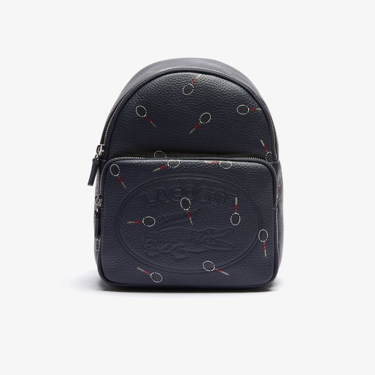 Lacoste Croco Crew Raquet-Print Small Grained Læder Backpack Sort | cswlcfuP