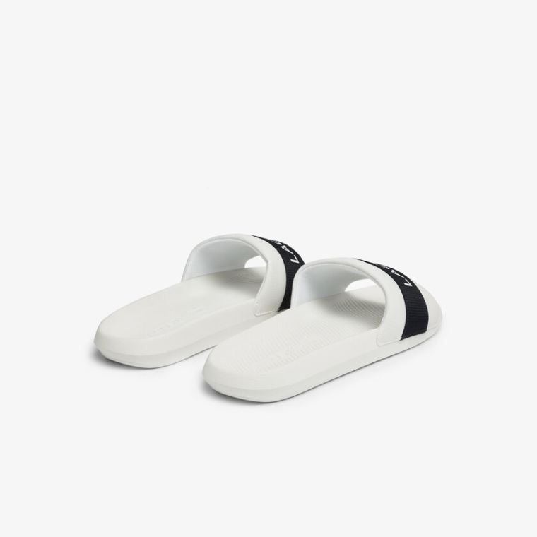 Lacoste Croco Slides Tekstil Logo Hvide Mørkeblå | eUyOIOIf