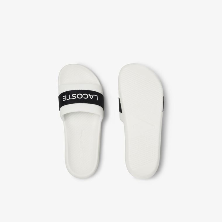 Lacoste Croco Slides Tekstil Logo Hvide Mørkeblå | eUyOIOIf