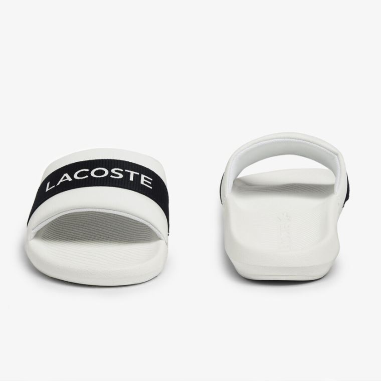 Lacoste Croco Slides Tekstil Logo Hvide Mørkeblå | eUyOIOIf