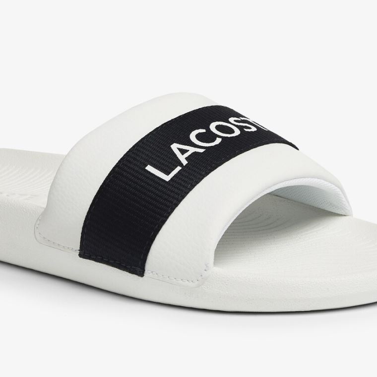 Lacoste Croco Slides Tekstil Logo Hvide Mørkeblå | eUyOIOIf