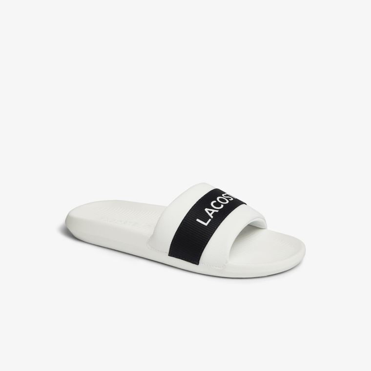 Lacoste Croco Slides Tekstil Logo Hvide Mørkeblå | eUyOIOIf