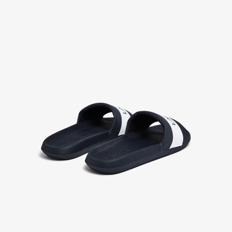 Lacoste Croco Slides Tekstil Logo Mørkeblå Hvide | b0G4d5Rj