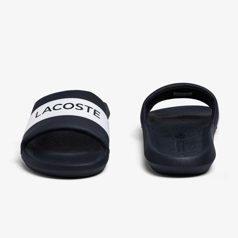 Lacoste Croco Slides Tekstil Logo Mørkeblå Hvide | b0G4d5Rj