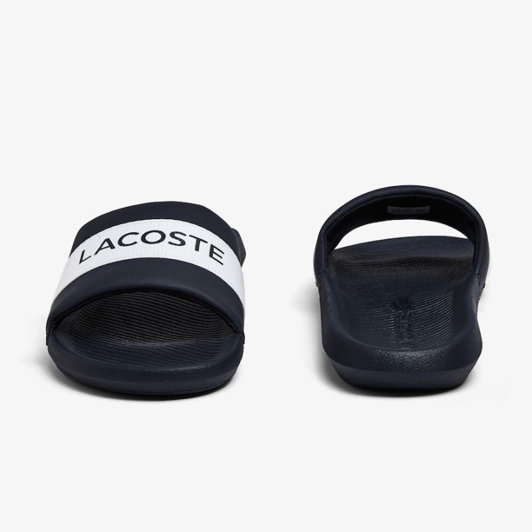 Lacoste Croco Tekstil Logo Slides Mørkeblå Hvide | AQtIyEGh