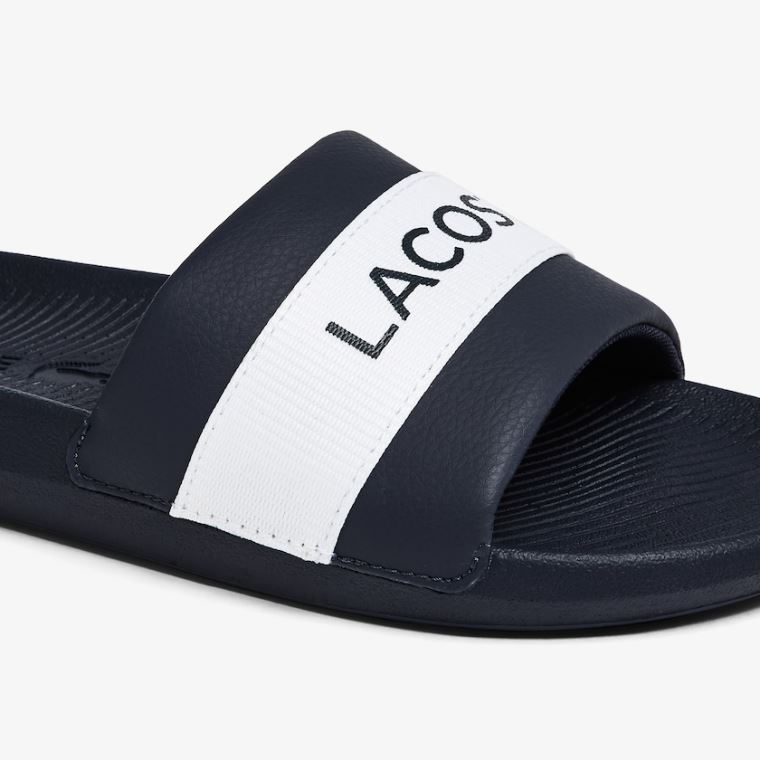 Lacoste Croco Tekstil Logo Slides Mørkeblå Hvide | AQtIyEGh