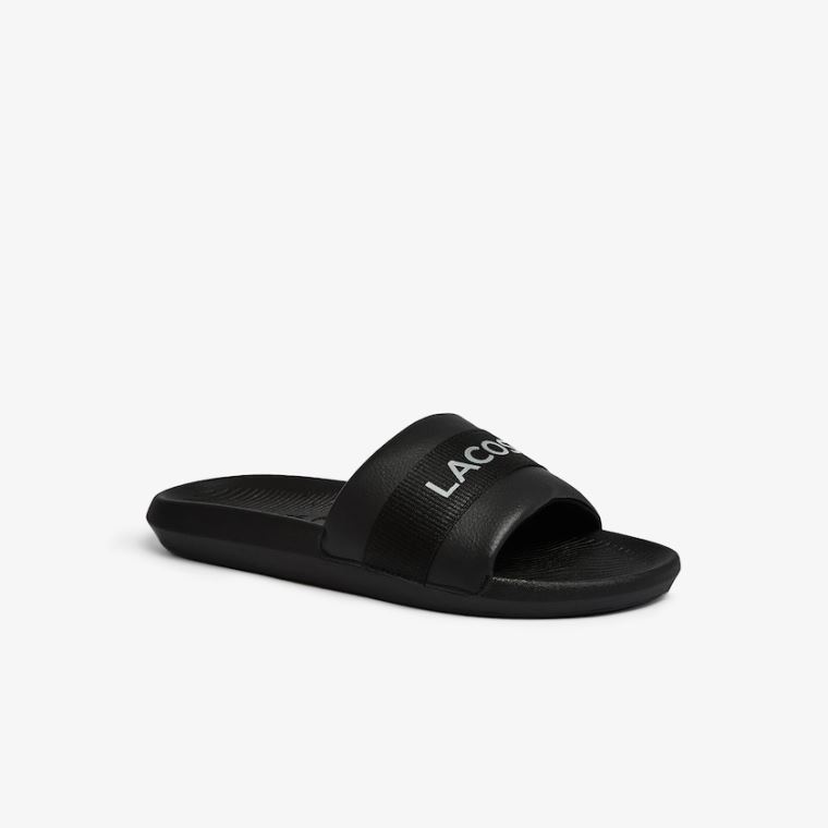 Lacoste Croco Tekstil Logo Slides Sort Sort | J66LiPAe