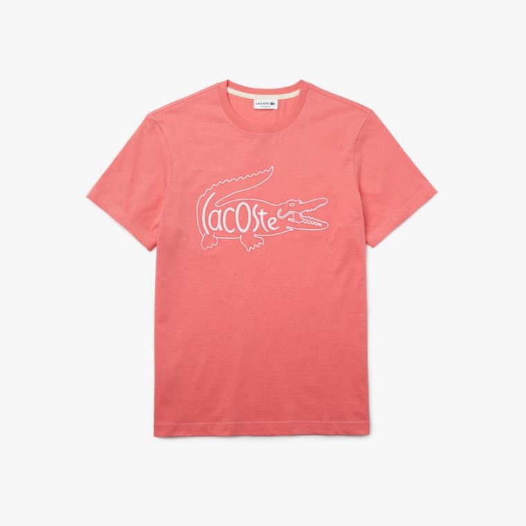 Lacoste Crocodile-Embroidery Bomulds T-shirt Lyserød | wabEctSd