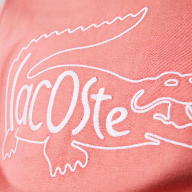 Lacoste Crocodile-Embroidery Bomulds T-shirt Lyserød | wabEctSd