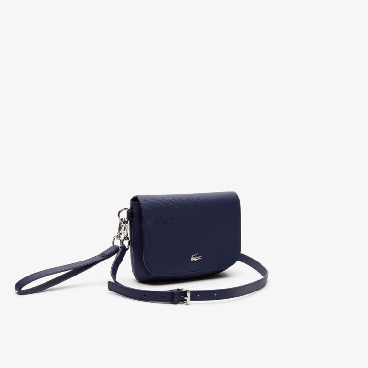 Lacoste Daily Classic Coated Piqué Canvas Flap Shoulder Bag Mørkeblå | 3BMOICGV