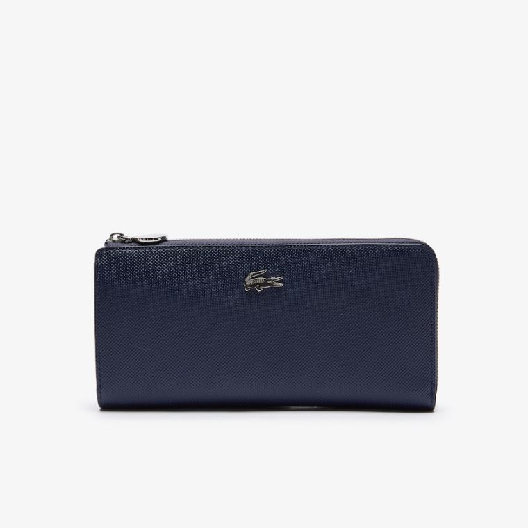 Lacoste Daily Classic Coated Piqué Canvas 10 Card Zip Wallet Mørkeblå | jVQ5OufM