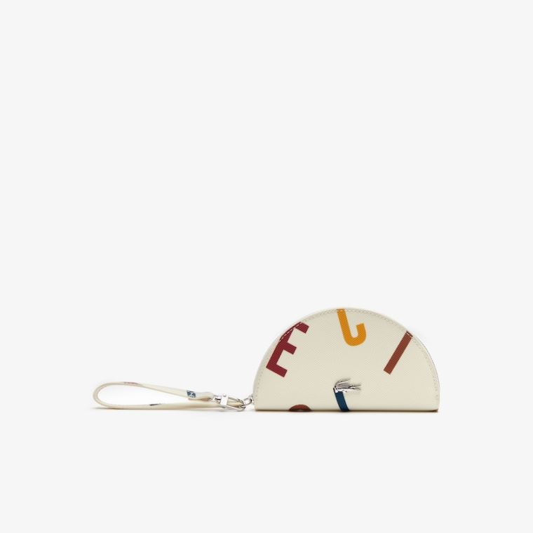 Lacoste Daily Classic Coated Print Canvas Half Moon Clutch Beige | kUZklhAW