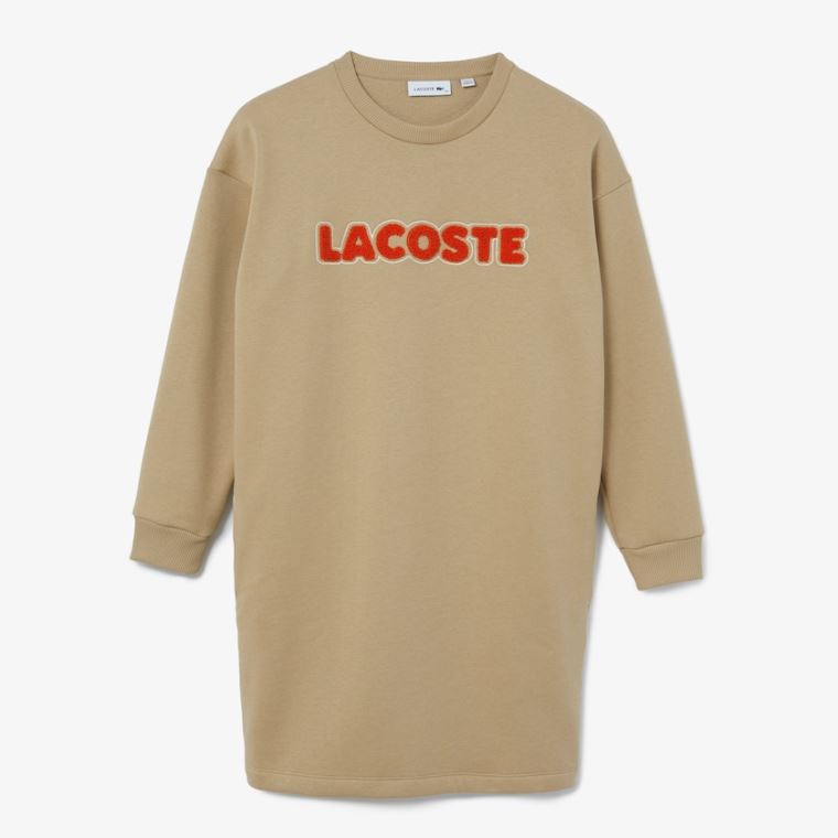 Lacoste Embroidered Accent Fleece Sweatshirt Kjole Beige | 8FFlrFFd