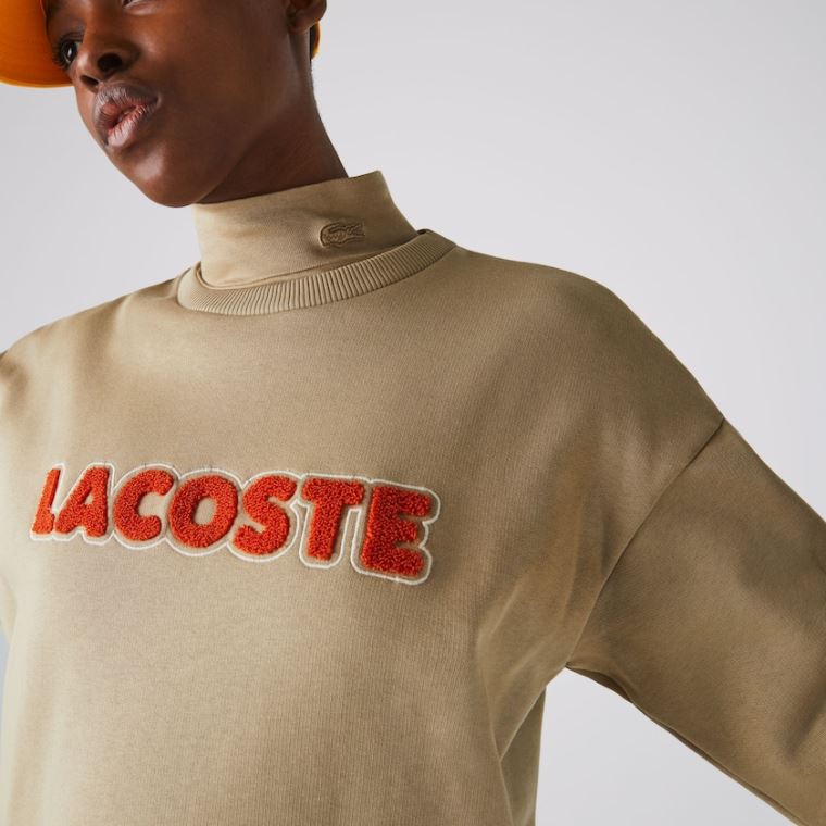 Lacoste Embroidered Accent Fleece Sweatshirt Kjole Beige | 8FFlrFFd