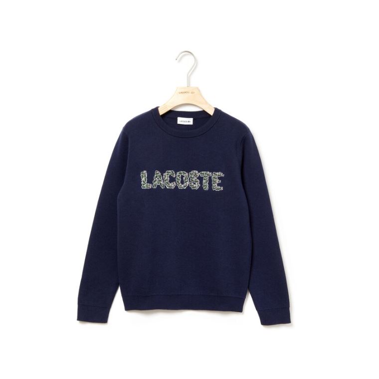 Lacoste Embroidered Croco Magic Wool And Bomulds Sweater Mørkeblå Blå | rs1d5D0E