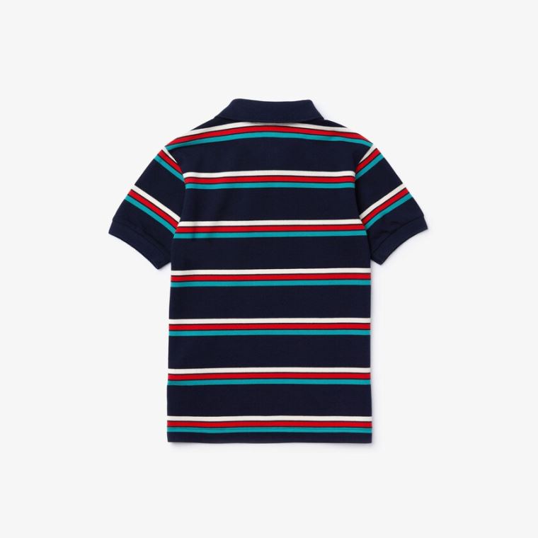 Lacoste Embroidered Logo Striped Polo Mørkeblå Blå Hvide | GYXuZlTC