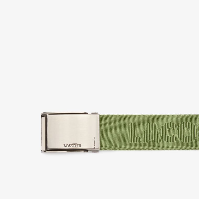 Lacoste Engraved Plate Přezkou Woven Belt Grøn | dYECFZW5