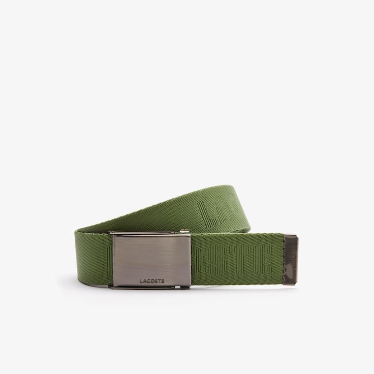 Lacoste Engraved Plate Přezkou Woven Belt Grøn | dYECFZW5