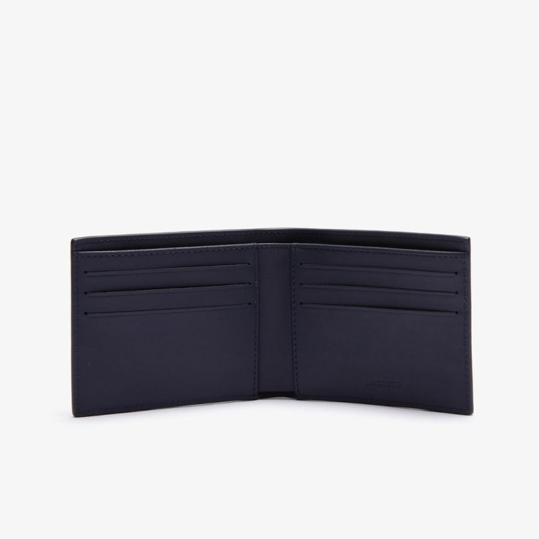 Lacoste Fitzgerald Check-Effect Textured Læder Wallet Mørkeblå Blå Hvide | MZoh05pg