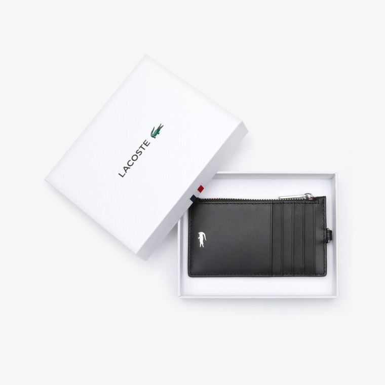 Lacoste Fitzgerald Læder Neck Páskové Zippered Card Holder Sort | y1v6b5Pn