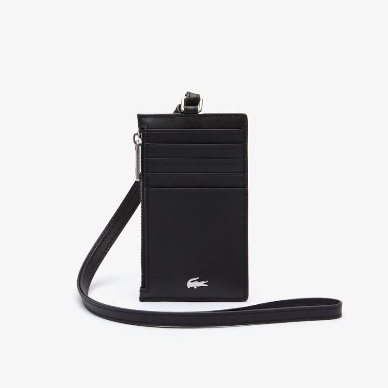 Lacoste Fitzgerald Læder Neck Páskové Zippered Card Holder Sort | y1v6b5Pn