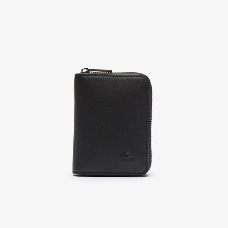 Lacoste Fitzgerald Smooth Læder Small Zippered Wallet Sort | 9WyckgoT