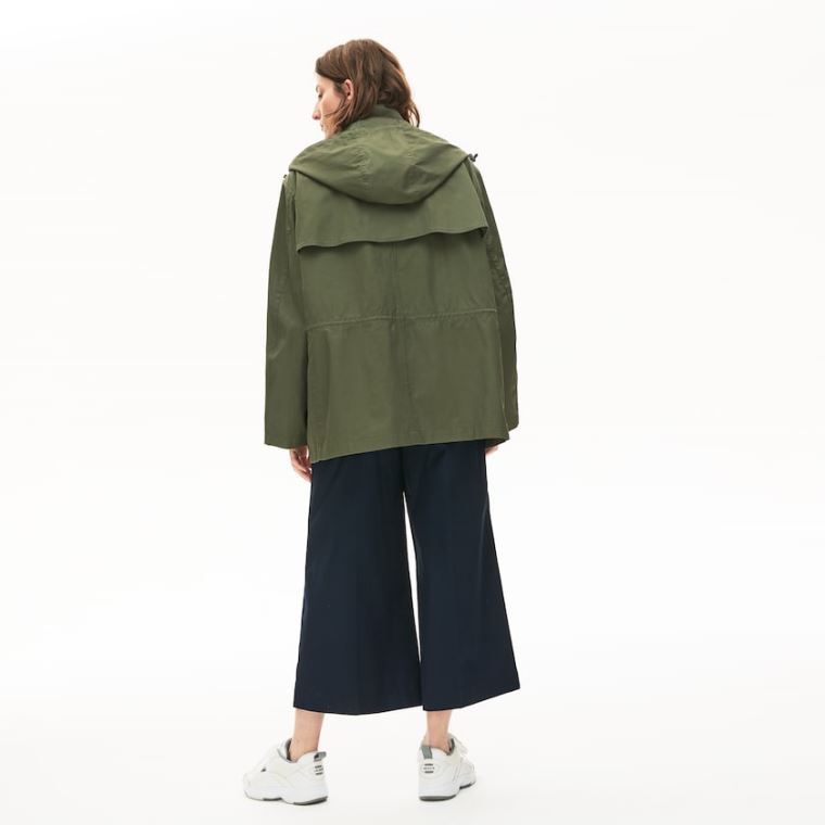 Lacoste Flared Strand-Resistant Parka Khaki Grøn | ZzVliKd0