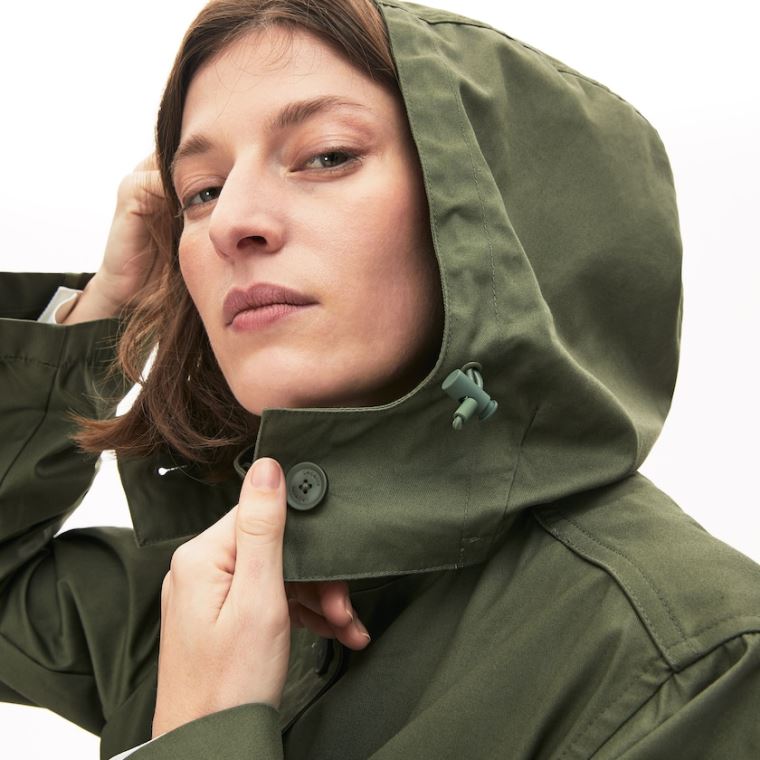 Lacoste Flared Strand-Resistant Parka Khaki Grøn | ZzVliKd0